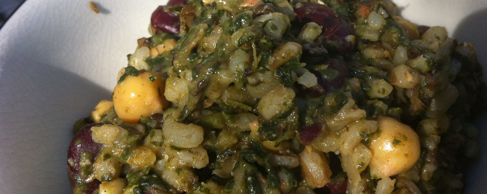 Spinach, Garbanzo, and Kidney Bean Risotto