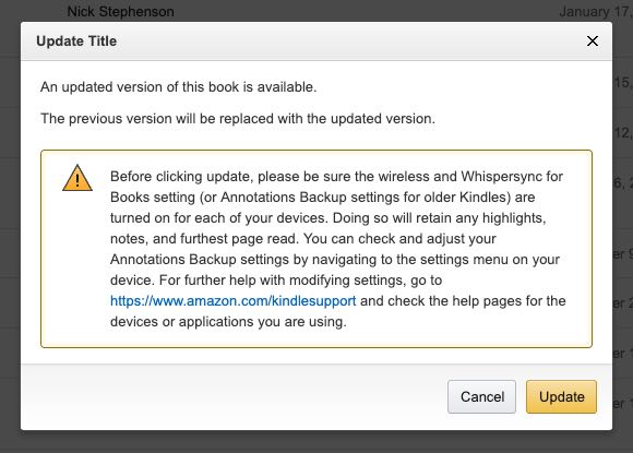 Kindle ebook update available