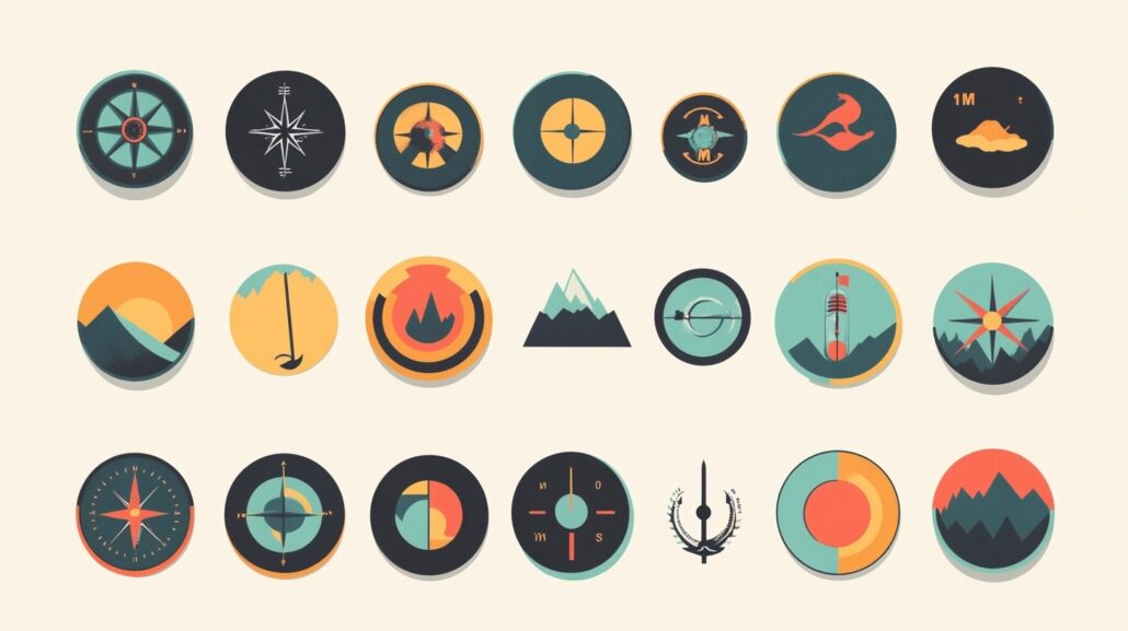 Midjourney's design for 27 vintage travel icons based on the Kairos movement.