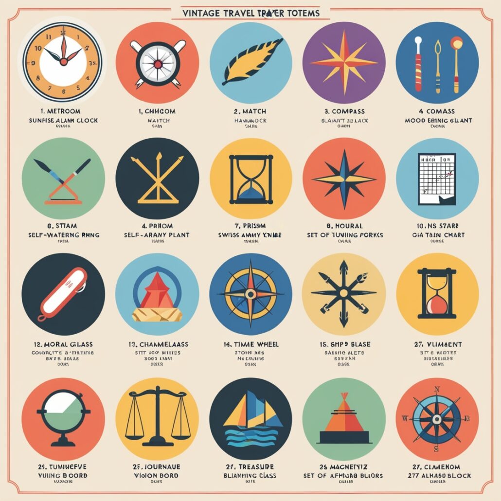 Leonardo's design for 27 vintage travel icons based on the Kairos movement.