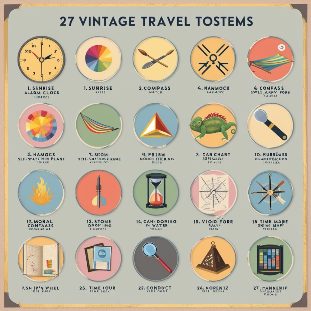 Leonardo's design for 27 vintage travel icons based on the Kairos movement.