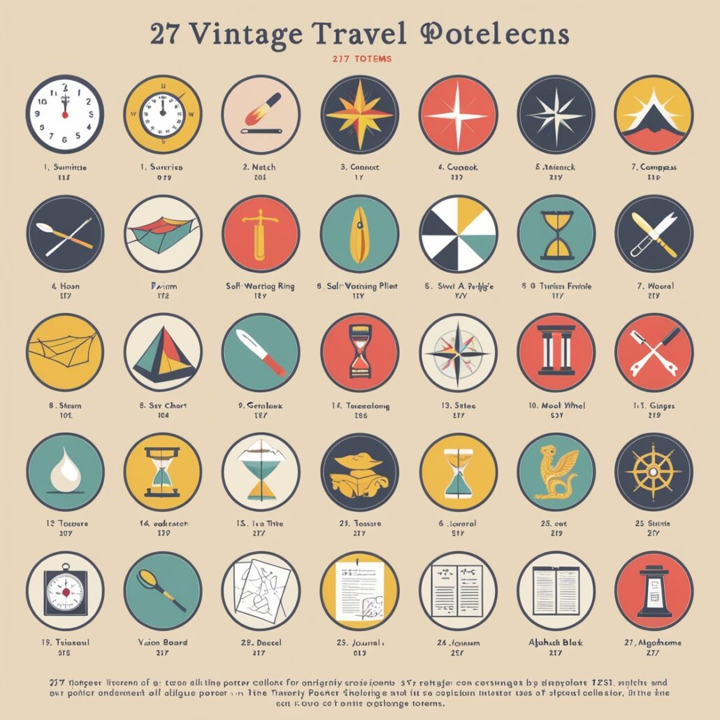 Leonardo's design for 27 vintage travel icons based on the Kairos movement.