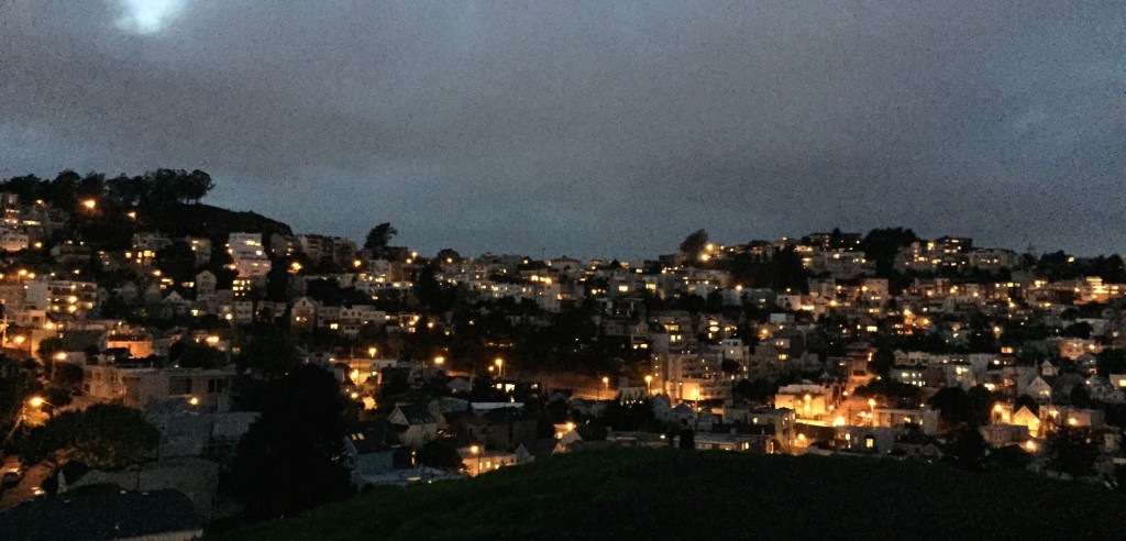 Sunset on Kite Hill: good time for a glass of wine, less good time for writing. 