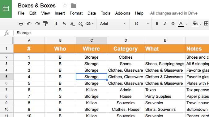 Moving? Putting stuff in storage? Organize your boxes with Google Spreadsheets.
